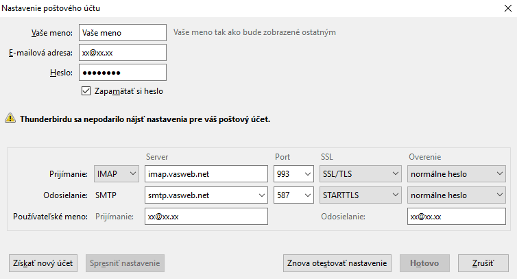 Thunderbird nastavenie emailu